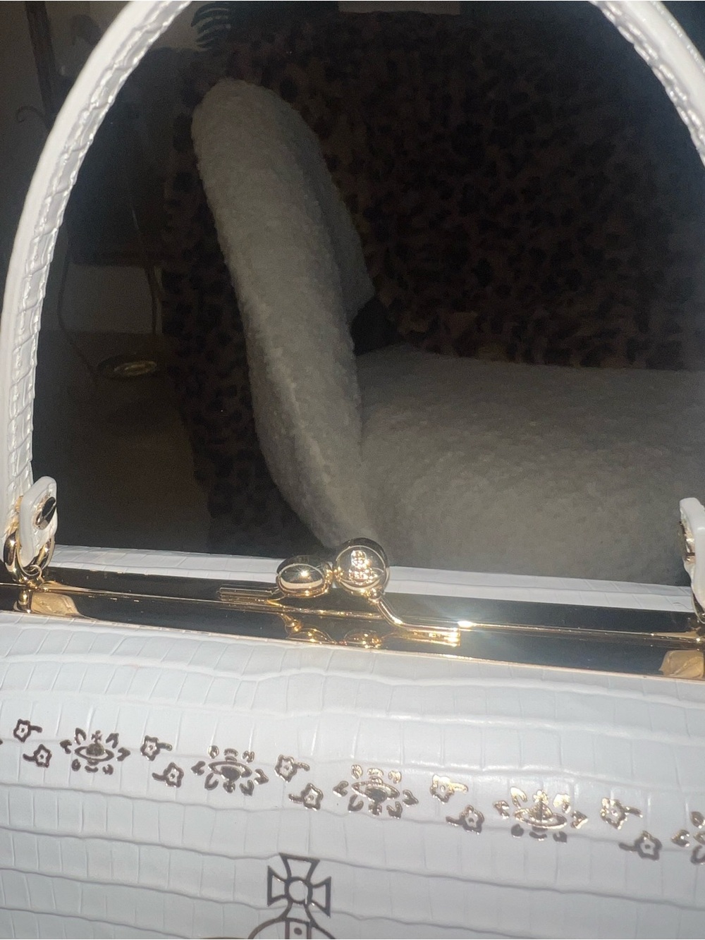 Vivienne Westwood White Croc Mini Handle Bag with Gold Hardware - Picture 3 of 4